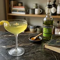 My Brains Smasher — pale golden-green Pan-Galactic Gargle Blaster, cream towel draped at the edge