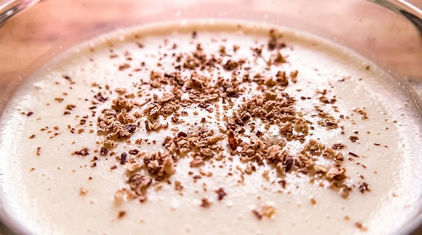 The nutmeg garnish, close enough to count the shavings