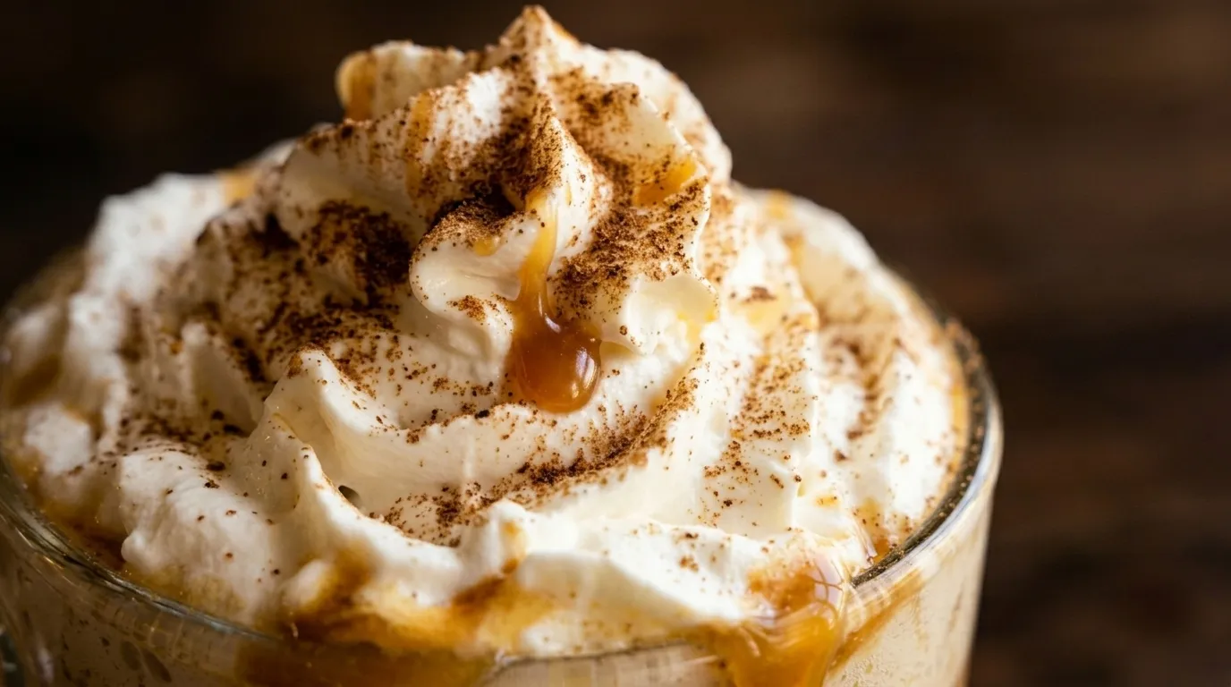 My whipped cream and butterscotch drizzle, up close