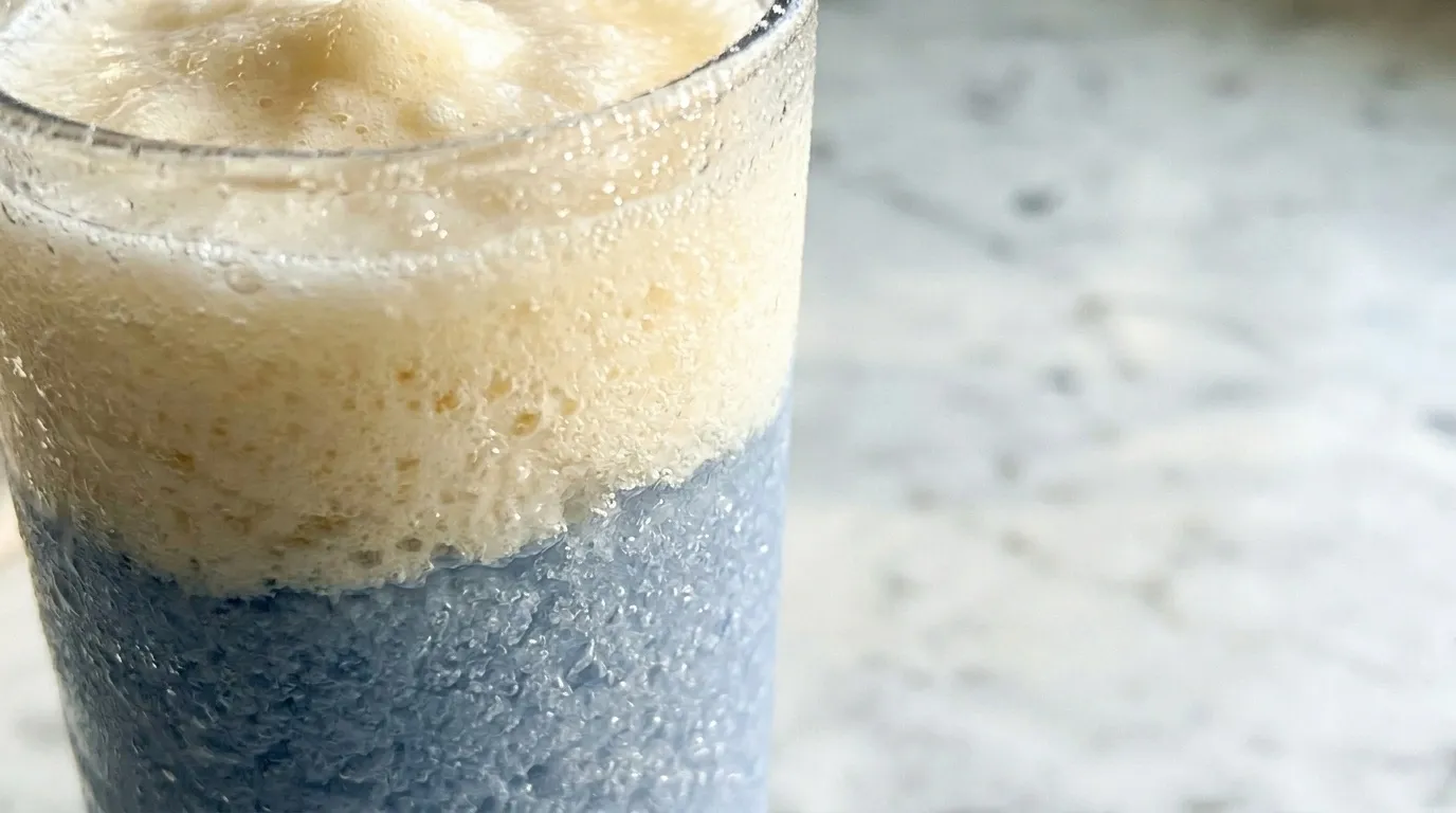 Where the cream meets the blue, in close-up
